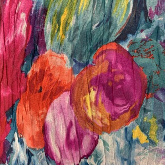 Vintage 2 Rare Womens 2X Dress Colorful Flowy Floral Abstract Maxi 80s Crinkle - Picture 13 of 16